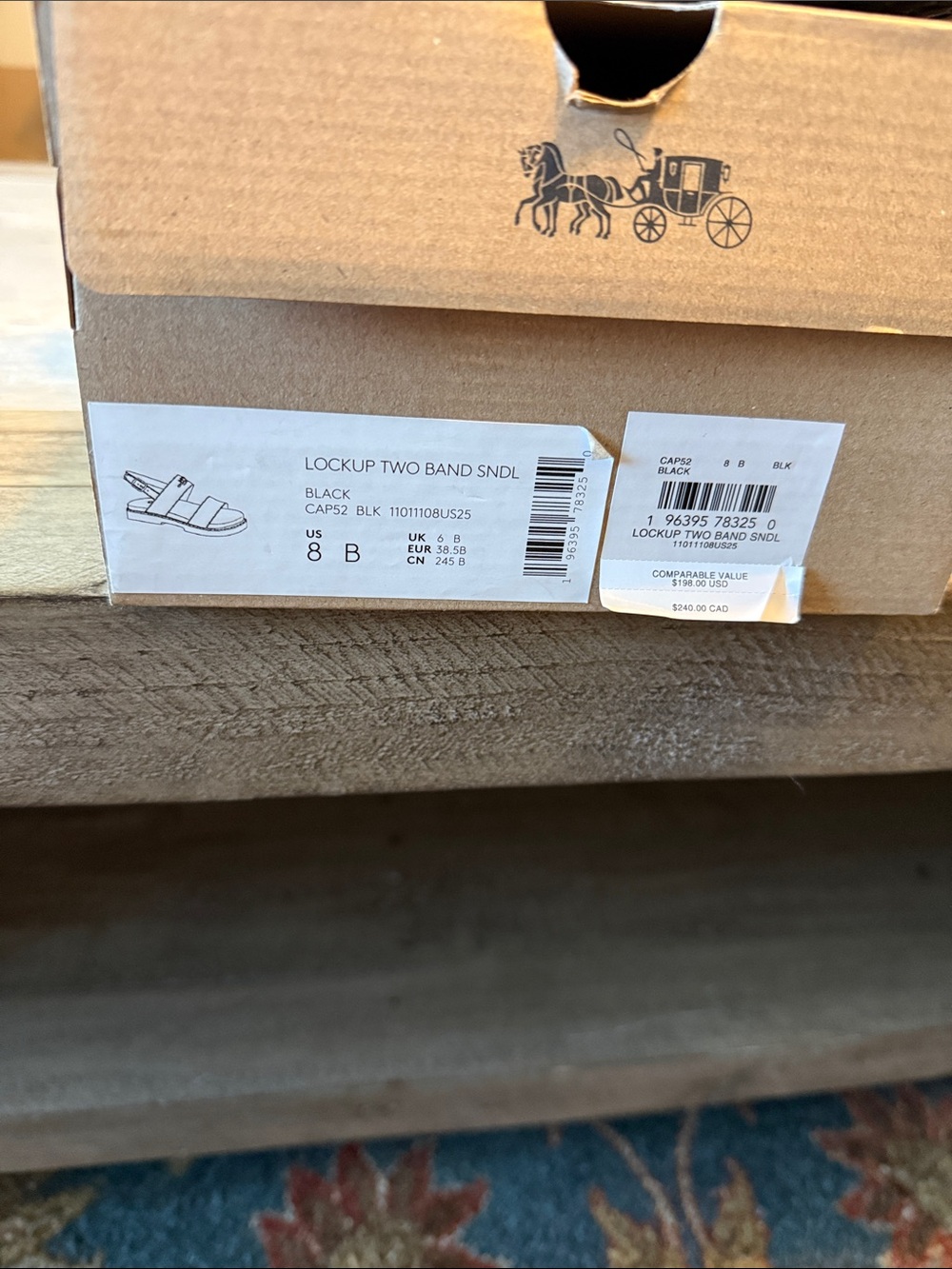 Coach Black Lockup Two Band Sandal Box with Coach Carriage Logo